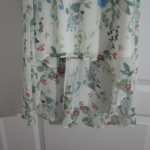 Suzy Shier white floral botanic print sleeveless chiffon dress high low size XS - Picture 4 of 11